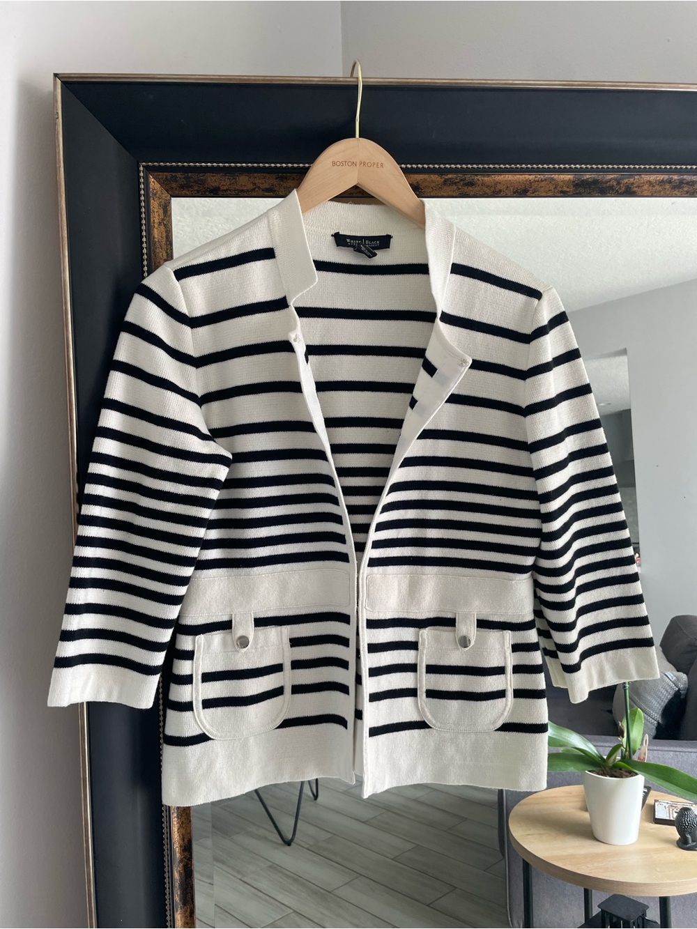 White House Black Market Striped Knit Cardigan Sweater | Black & White | size s - Picture 1 of 3
